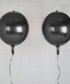 HIER_3213 2 Pack | 14" 4D Shiny Black Sphere Mylar Foil Helium Or Air Balloons 20 HIER_3213 2 Pack | 14