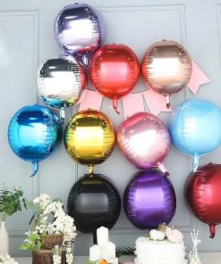 HIER_3213 2 Pack | 14" 4D Metallic Gold Sphere Mylar Foil Helium Or Air Balloons 22 HIER_3213 2 Pack | 14