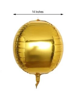 HIER_3213 2 Pack | 14" 4D Metallic Gold Sphere Mylar Foil Helium Or Air Balloons 17 HIER_3213 2 Pack | 14