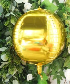 HIER_3213 2 Pack | 14" 4D Metallic Gold Sphere Mylar Foil Helium Or Air Balloons