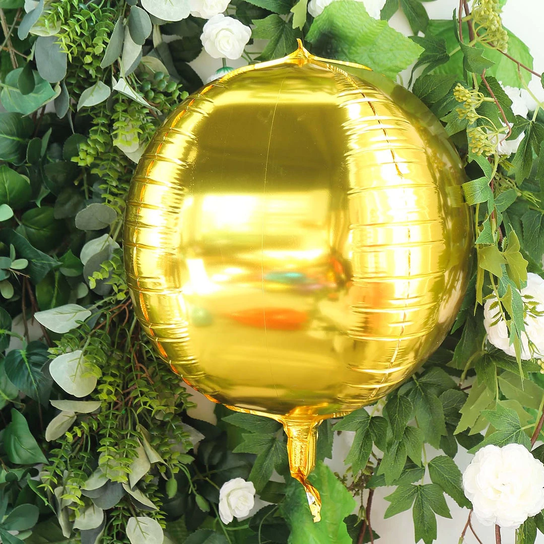 HIER_3213 2 Pack | 14" 4D Metallic Gold Sphere Mylar Foil Helium Or Air Balloons 2 HIER_3213 2 Pack | 14" 4D Metallic Gold Sphere Mylar Foil Helium Or Air Balloons