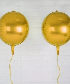 HIER_3213 2 Pack | 14" 4D Metallic Gold Sphere Mylar Foil Helium Or Air Balloons 20 HIER_3213 2 Pack | 14