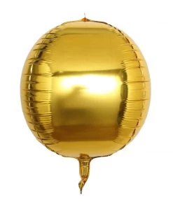 HIER_3213 2 Pack | 14" 4D Metallic Gold Sphere Mylar Foil Helium Or Air Balloons