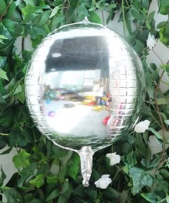 HIER_3213 2 Pack | 14" 4D Shiny Silver Sphere Mylar Foil Helium Or Air Balloons Big Event Backdrops & Décor