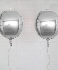 HIER_3213 2 Pack | 14" 4D Shiny Silver Sphere Mylar Foil Helium Or Air Balloons Big Event Backdrops & Décor 22 HIER_3213 2 Pack | 14