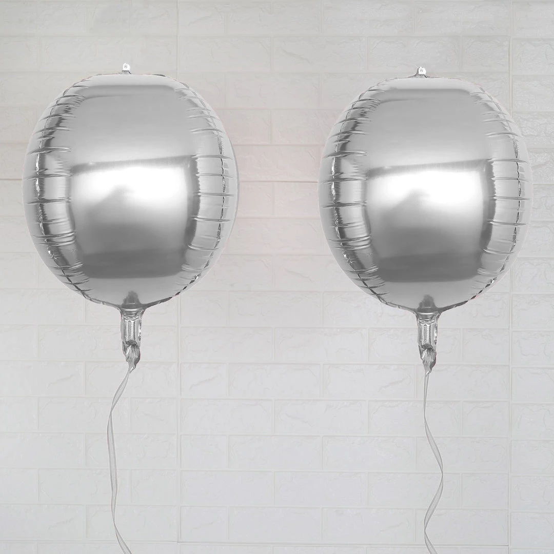 HIER_3213 2 Pack | 14" 4D Shiny Silver Sphere Mylar Foil Helium Or Air Balloons Big Event Backdrops & Décor 6 HIER_3213 2 Pack | 14" 4D Shiny Silver Sphere Mylar Foil Helium Or Air Balloons Big Event Backdrops & Décor