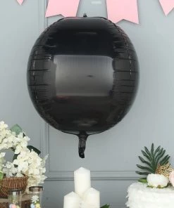 HIER_3213 2 Pack | 18" 4D Shiny Black Sphere Mylar Foil Helium Or Air Balloons Big Event Backdrops & Décor