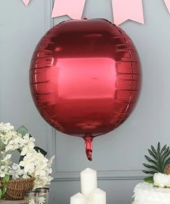HIER_3213 2 Pack | 18" 4D Burgundy Sphere Mylar Foil Helium Or Air Balloons Big Event Backdrops & Décor