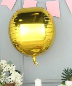 HIER_3213 2 Pack | 18" 4D Metallic Gold Sphere Mylar Foil Helium Or Air Balloons Big Event Backdrops & Décor
