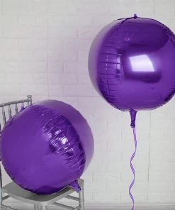 HIER_3213 Big Event Backdrops & Décor 2 Pack | 18" 4D Shiny Purple Sphere Mylar Foil Helium Or Air Balloons