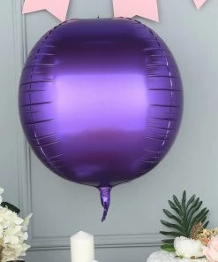 HIER_3213 Big Event Backdrops & Décor 2 Pack | 18" 4D Shiny Purple Sphere Mylar Foil Helium Or Air Balloons
