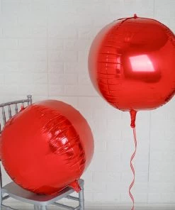 HIER_3213 2 Pack | 18" 4D Metallic Red Sphere Mylar Foil Helium Or Air Balloons Big Event Backdrops & Décor