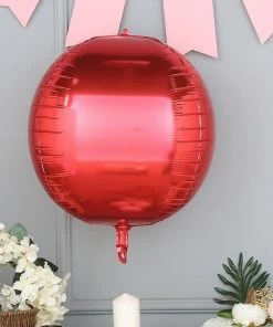 HIER_3213 2 Pack | 18" 4D Metallic Red Sphere Mylar Foil Helium Or Air Balloons Big Event Backdrops & Décor