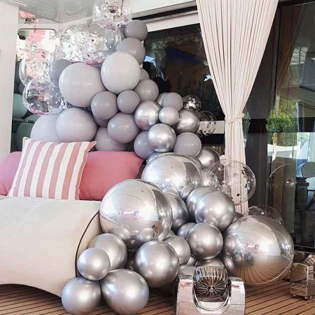 HIER_3213 2 Pack | 14" 4D Shiny Silver Sphere Mylar Foil Helium Or Air Balloons Big Event Backdrops & Décor 16 HIER_3213 2 Pack | 14" 4D Shiny Silver Sphere Mylar Foil Helium Or Air Balloons Big Event Backdrops & Décor