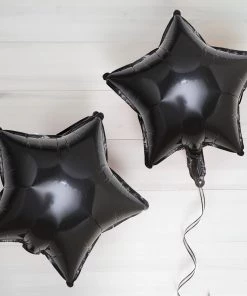 HIER_3213 Big Event Backdrops & Décor 2 Pack | 16" 4D Shiny Black Star Mylar Foil Helium Or Air Balloons