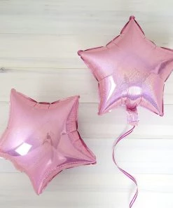 HIER_3213 Big Event Backdrops & Décor 2 Pack | 16" 4D Shiny Pink Star Mylar Foil Helium Or Air Balloons