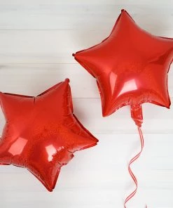 HIER_3200 2 Pack | 16" 4D Metallic Red Star Mylar Foil Helium Or Air Balloons
