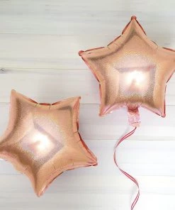 HIER_3200 2 Pack | 16" 4D Rose Gold Star Mylar Foil Helium Or Air Balloons