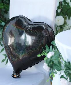 HIER_3213 2 Pack | 15" 4D Shiny Black Heart Mylar Foil Helium Or Air Balloons Big Event Backdrops & Décor