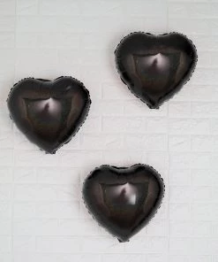 HIER_3213 2 Pack | 15" 4D Shiny Black Heart Mylar Foil Helium Or Air Balloons Big Event Backdrops & Décor