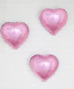 HIER_3213 2 Pack | 15" 4D Shiny Pink Heart Mylar Foil Helium Or Air Balloons