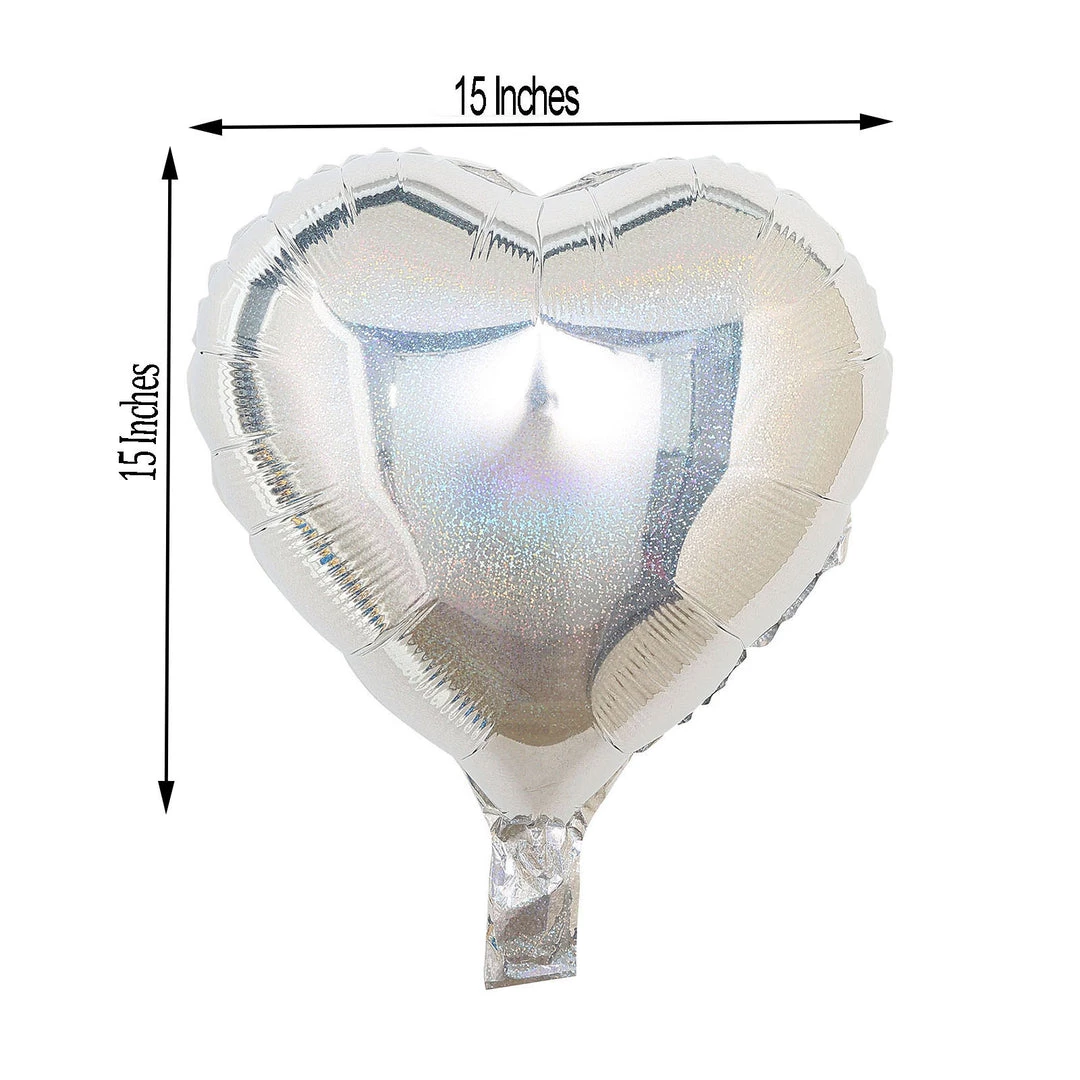 HIER_3213 Big Event Backdrops & Décor 2 Pack | 15" 4D Shiny Silver Heart Mylar Foil Helium Or Air Balloons 3 HIER_3213 Big Event Backdrops & Décor 2 Pack | 15" 4D Shiny Silver Heart Mylar Foil Helium Or Air Balloons