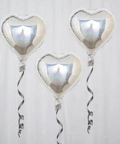 HIER_3213 Big Event Backdrops & Décor 2 Pack | 15" 4D Shiny Silver Heart Mylar Foil Helium Or Air Balloons 17 HIER_3213 Big Event Backdrops & Décor 2 Pack | 15