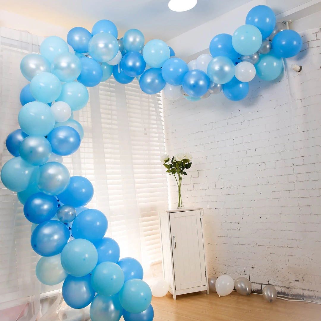 HIER_3230 100 Pack | Blue, Silver & White DIY Balloon Garland Arch Party Kit 1 HIER_3230 100 Pack | Blue, Silver & White DIY Balloon Garland Arch Party Kit