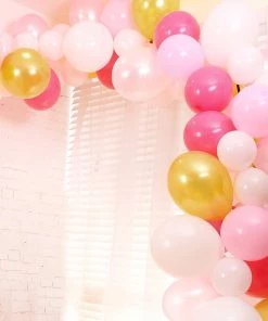 HIER_3230 Big Event Backdrops & Décor 105 Pack | Gold, Pink & White DIY Balloon Garland Arch Party Kit