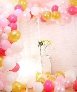 HIER_3230 Big Event Backdrops & Décor 105 Pack | Gold, Pink & White DIY Balloon Garland Arch Party Kit
