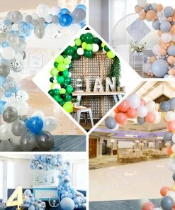 HIER_3220 Big Event Backdrops & Décor 120 Pack | Clear, Blue & Silver DIY Balloon Garland Arch Party Kit