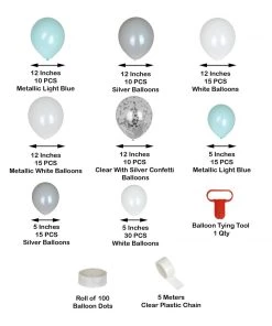 HIER_3220 Big Event Backdrops & Décor 120 Pack | Clear, Blue & Silver DIY Balloon Garland Arch Party Kit
