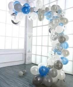 HIER_3220 Big Event Backdrops & Décor 120 Pack | Clear, Blue & Silver DIY Balloon Garland Arch Party Kit