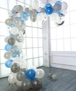 HIER_3220 Big Event Backdrops & Décor 120 Pack | Clear, Blue & Silver DIY Balloon Garland Arch Party Kit