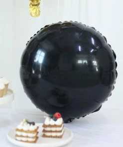 HIER_3230 Set Of 6 | Gold/Black Marble Mylar Foil Party Balloon Set, Star, Round And Crown Balloon Bouquet With Ribbon, Party Decorations