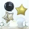 HIER_3230 Set Of 6 | Gold/Black Marble Mylar Foil Party Balloon Set, Star, Round And Crown Balloon Bouquet With Ribbon, Party Decorations