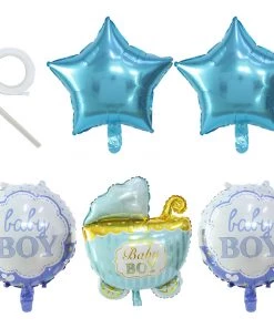 HIER_3230 Party Balloons & Accessories Set Of 5 | Blue/White Boy Baby Shower Mylar Foil Balloon Set, Star, Round And Baby Carriage Balloon Bouquet With Ribbon, Gender Reveal Party Decorations 11 HIER_3230 Party Balloons & Accessories Set Of 5 | Blue/White Boy Baby Shower Mylar Foil Balloon Set, Star, Round And Baby Carriage Balloon Bouquet With Ribbon, Gender Reveal Party Decorations