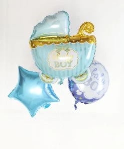 HIER_3230 Party Balloons & Accessories Set Of 5 | Blue/White Boy Baby Shower Mylar Foil Balloon Set, Star, Round And Baby Carriage Balloon Bouquet With Ribbon, Gender Reveal Party Decorations 13 HIER_3230 Party Balloons & Accessories Set Of 5 | Blue/White Boy Baby Shower Mylar Foil Balloon Set, Star, Round And Baby Carriage Balloon Bouquet With Ribbon, Gender Reveal Party Decorations