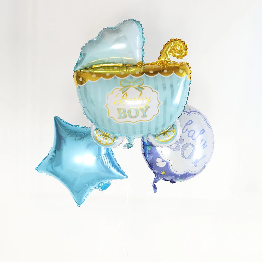 HIER_3230 Party Balloons & Accessories Set Of 5 | Blue/White Boy Baby Shower Mylar Foil Balloon Set, Star, Round And Baby Carriage Balloon Bouquet With Ribbon, Gender Reveal Party Decorations 5 HIER_3230 Party Balloons & Accessories Set Of 5 | Blue/White Boy Baby Shower Mylar Foil Balloon Set, Star, Round And Baby Carriage Balloon Bouquet With Ribbon, Gender Reveal Party Decorations