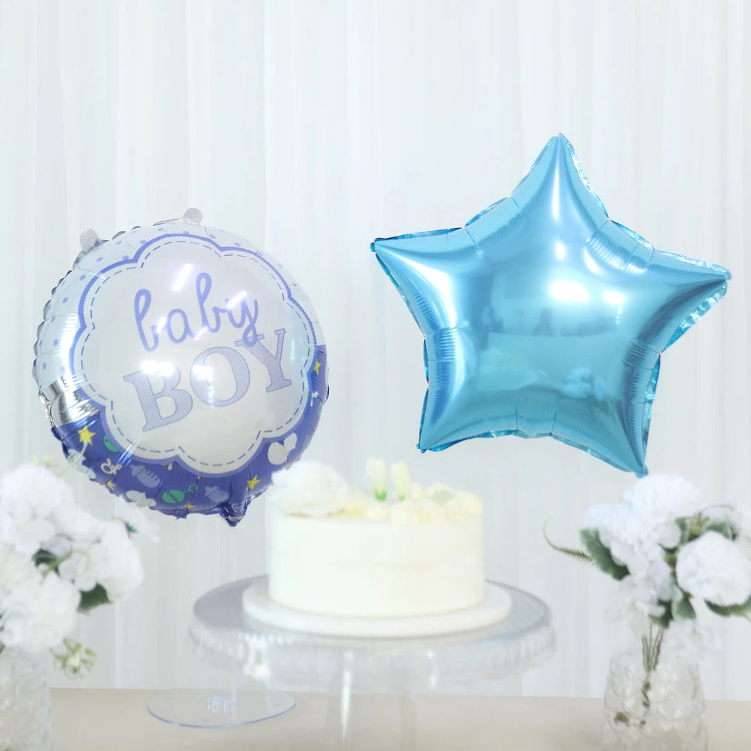 HIER_3230 Party Balloons & Accessories Set Of 5 | Blue/White Boy Baby Shower Mylar Foil Balloon Set, Star, Round And Baby Carriage Balloon Bouquet With Ribbon, Gender Reveal Party Decorations 6 HIER_3230 Party Balloons & Accessories Set Of 5 | Blue/White Boy Baby Shower Mylar Foil Balloon Set, Star, Round And Baby Carriage Balloon Bouquet With Ribbon, Gender Reveal Party Decorations