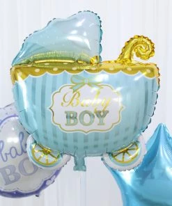 HIER_3230 Party Balloons & Accessories Set Of 5 | Blue/White Boy Baby Shower Mylar Foil Balloon Set, Star, Round And Baby Carriage Balloon Bouquet With Ribbon, Gender Reveal Party Decorations 15 HIER_3230 Party Balloons & Accessories Set Of 5 | Blue/White Boy Baby Shower Mylar Foil Balloon Set, Star, Round And Baby Carriage Balloon Bouquet With Ribbon, Gender Reveal Party Decorations
