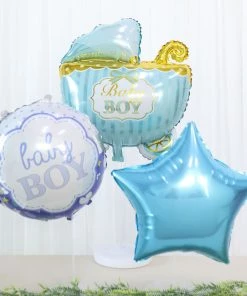 HIER_3230 Party Balloons & Accessories Set Of 5 | Blue/White Boy Baby Shower Mylar Foil Balloon Set, Star, Round And Baby Carriage Balloon Bouquet With Ribbon, Gender Reveal Party Decorations 12 HIER_3230 Party Balloons & Accessories Set Of 5 | Blue/White Boy Baby Shower Mylar Foil Balloon Set, Star, Round And Baby Carriage Balloon Bouquet With Ribbon, Gender Reveal Party Decorations
