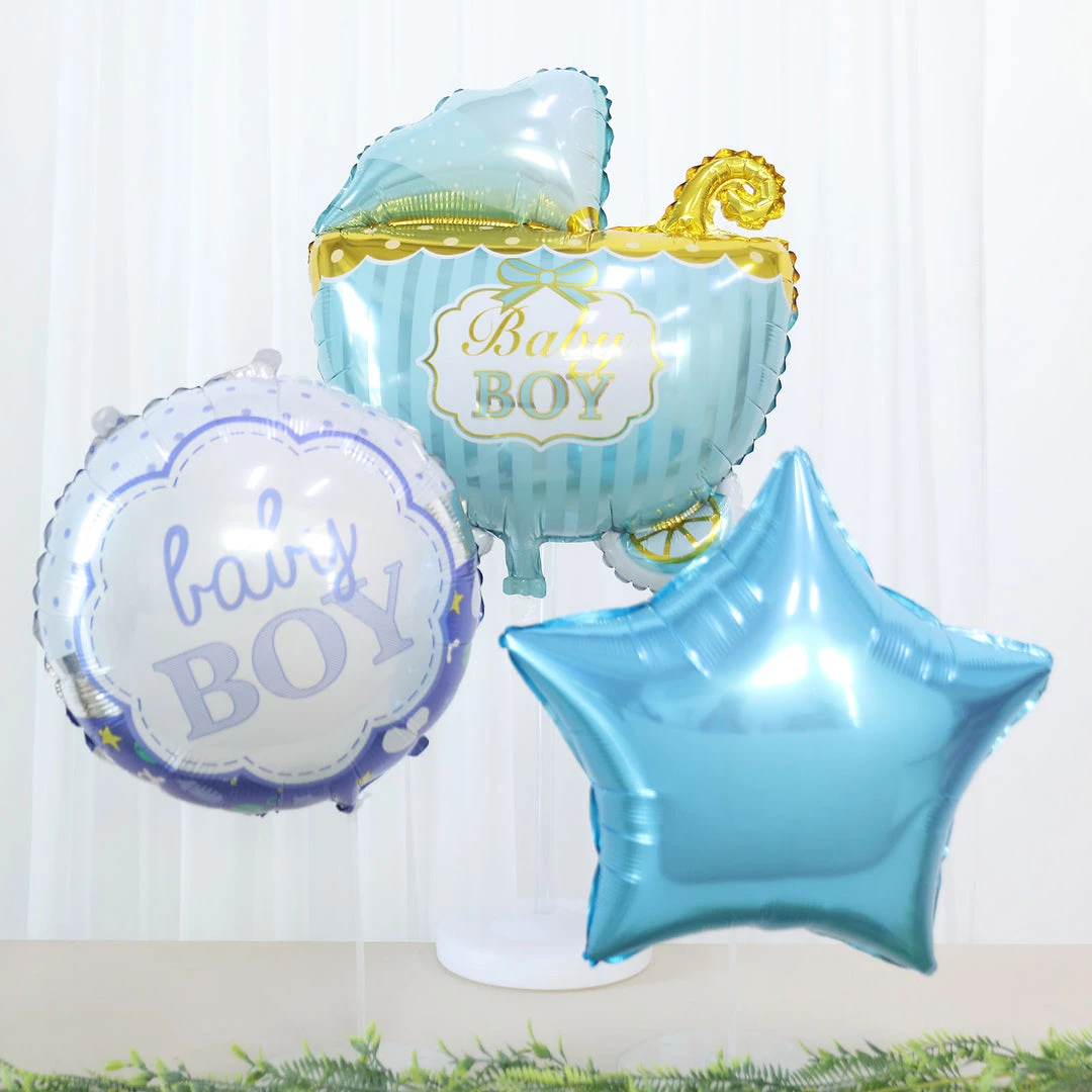 HIER_3230 Party Balloons & Accessories Set Of 5 | Blue/White Boy Baby Shower Mylar Foil Balloon Set, Star, Round And Baby Carriage Balloon Bouquet With Ribbon, Gender Reveal Party Decorations 4 HIER_3230 Party Balloons & Accessories Set Of 5 | Blue/White Boy Baby Shower Mylar Foil Balloon Set, Star, Round And Baby Carriage Balloon Bouquet With Ribbon, Gender Reveal Party Decorations