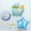 HIER_3230 Party Balloons & Accessories Set Of 5 | Blue/White Boy Baby Shower Mylar Foil Balloon Set, Star, Round And Baby Carriage Balloon Bouquet With Ribbon, Gender Reveal Party Decorations
