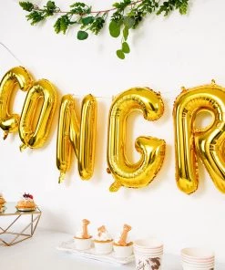 HIER_3211 Party Balloons & Accessories 13" Ready-To-Use Shiny Gold "Congrats" Mylar Foil Balloon Banner Sign