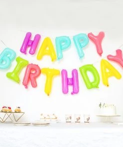 HIER_3211 13" Ready-To-Use Colorful "Happy Birthday" Mylar Foil Balloon Banner