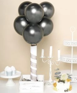 HIER_3220 25 Pack | 12" Metallic Chrome Charcoal Gray Latex Helium/Air Balloons