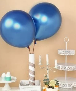 HIER_3220 5 Pack | 18" Metallic Chrome Royal Blue Latex Helium Or Air Balloons Party Balloons & Accessories