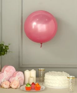 HIER_3240 Big Event Backdrops & Décor 2 Pack | 18" Shiny Pink Reusable UV Protected Sphere Vinyl Balloons