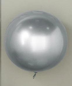 HIER_3240 2 Pack | 18" Shiny Silver Reusable UV Protected Sphere Vinyl Balloons